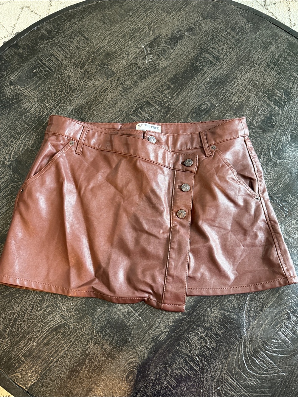 We The Free Faux Leather Waistband Skirt in Brown